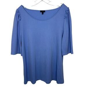 Talbots Wms Large Light Blue Elbow Length Sleeves Ruffled Knit Tunic Top Spring